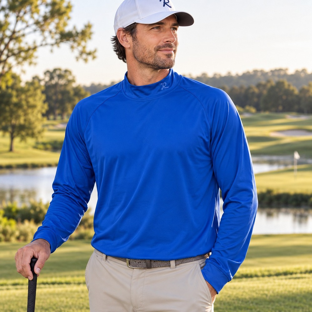Zero Restriction Mens Mock Neck Long Sleeve Shirt Sz XL Blue Golf Performance